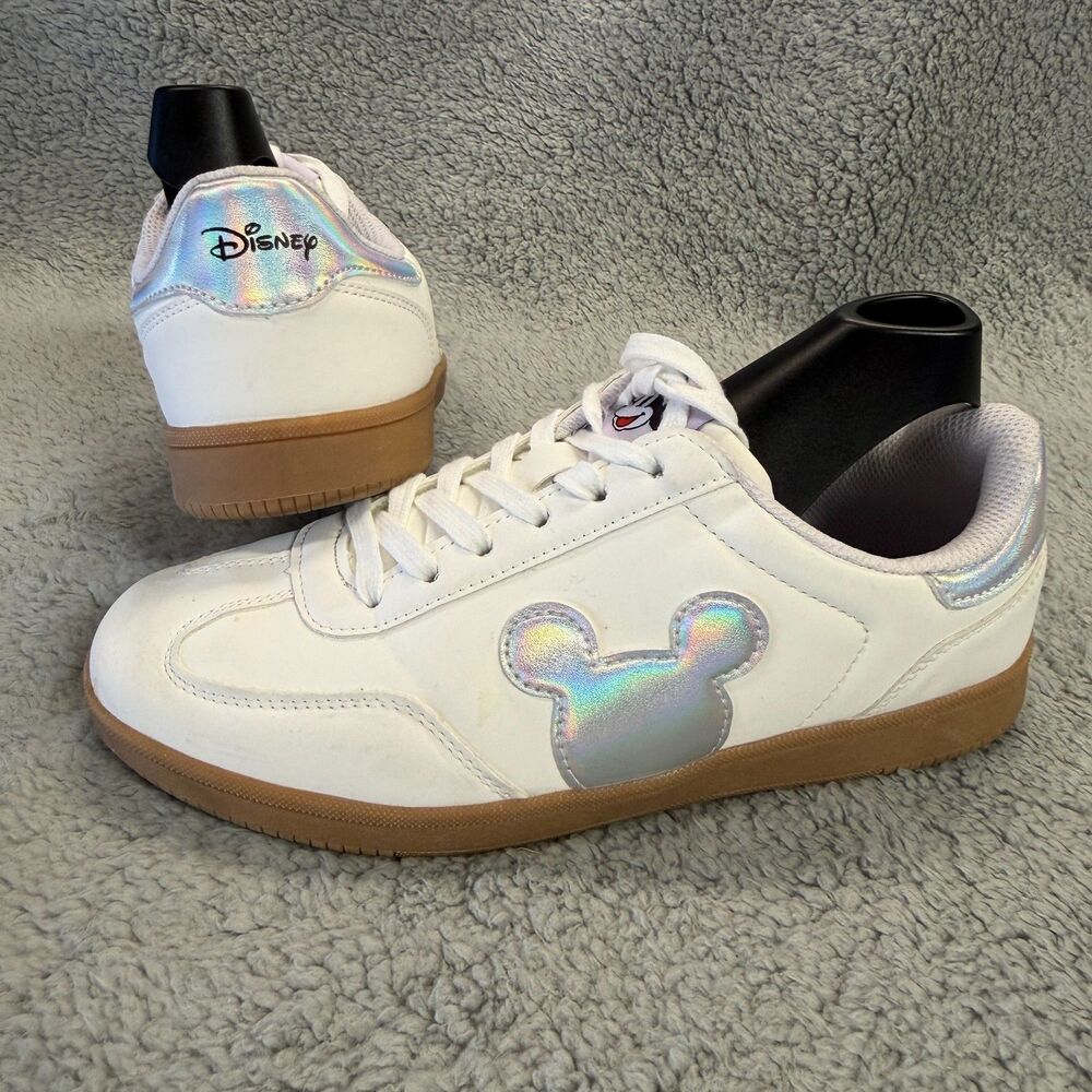 ALDI Disney Mickey Mouse Sneakers Womens 8 White Silver Court Shoes